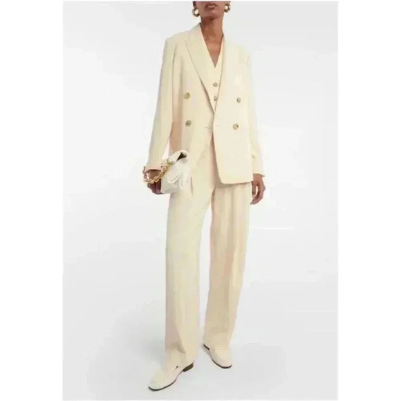 New Vince Crepe Cream Winter White Double-Breasted Oversized Blazer Size 12 - Picture 1 of 13